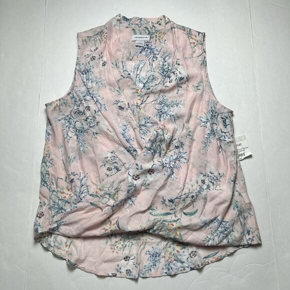 Liz Claiborne Top Womens L Pink Floral Wrap Front Blouse Cottage Coastal - Picture 1 of 6